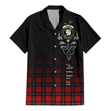 Ruthven Tartan Short Sleeve Button Up Shirt Featuring Alba Gu Brath Family Crest Celtic Inspired