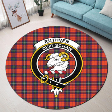 Ruthven Tartan Round Rug with Family Crest