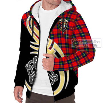 Ruthven Tartan Sherpa Hoodie with Family Crest and Celtic Symbol Style