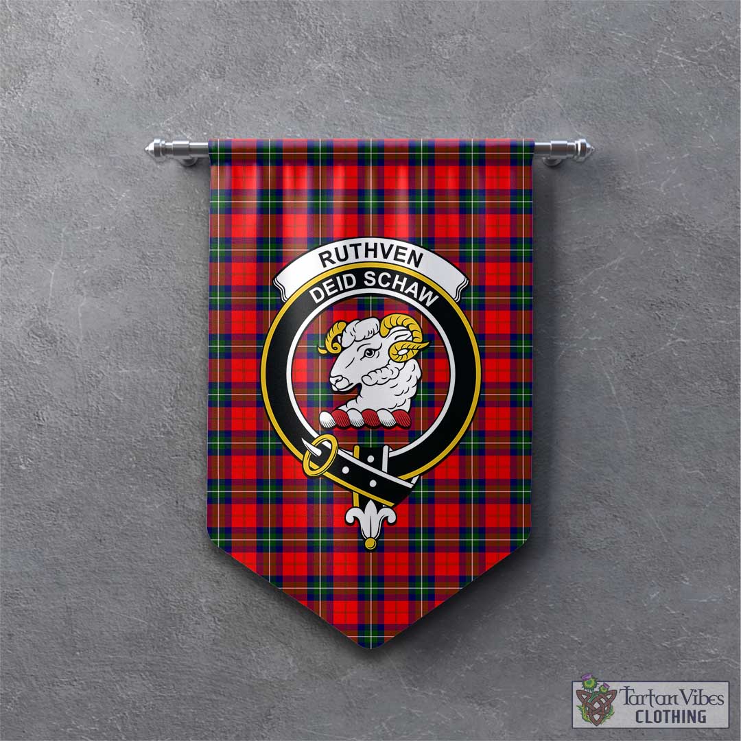 Tartan Vibes Clothing Ruthven Modern Tartan Gonfalon, Tartan Banner with Family Crest