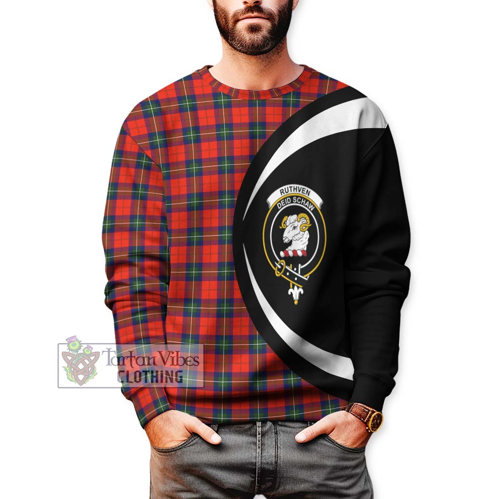 Ruthven Tartan Sweatshirt with Family Crest Circle Style - Tartan Vibes Clothing