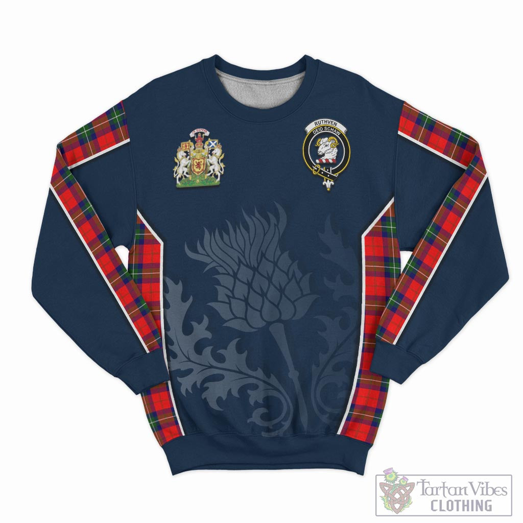 Tartan Vibes Clothing Ruthven Modern Tartan Sweatshirt with Family Crest and Scottish Thistle Vibes Sport Style