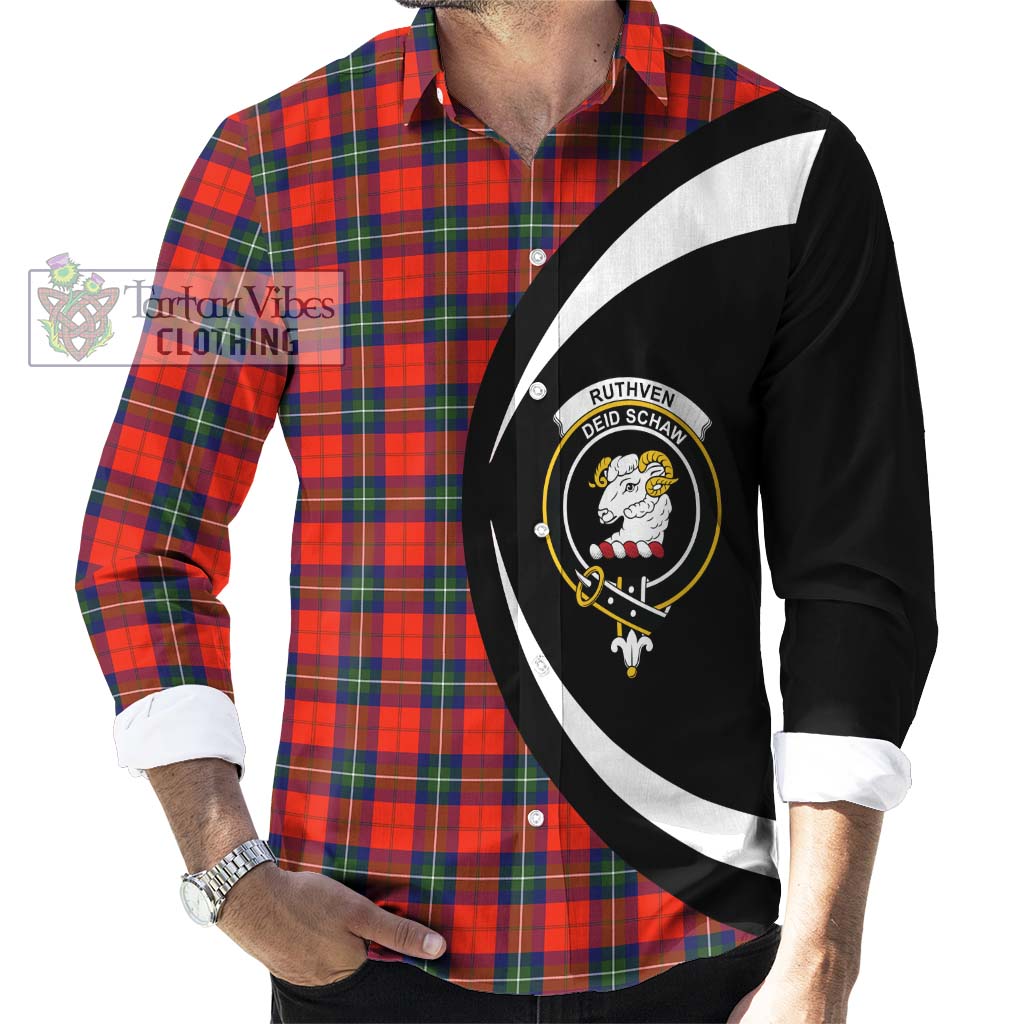 Ruthven Tartan Long Sleeve Button Up with Family Crest Circle Style - Tartan Vibes Clothing