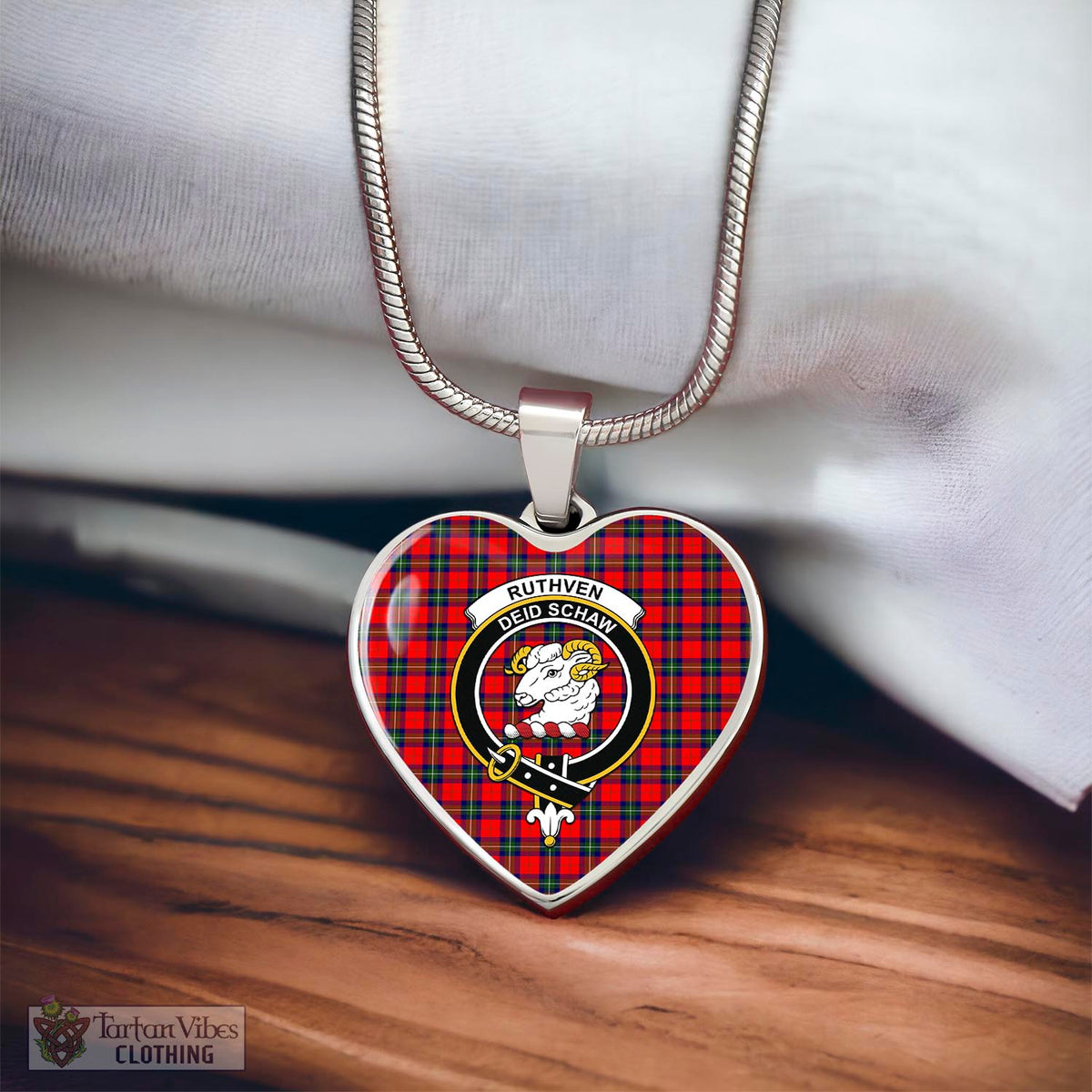 Ruthven Tartan Heart Necklace with Family Crest - Tartan Vibes Clothing
