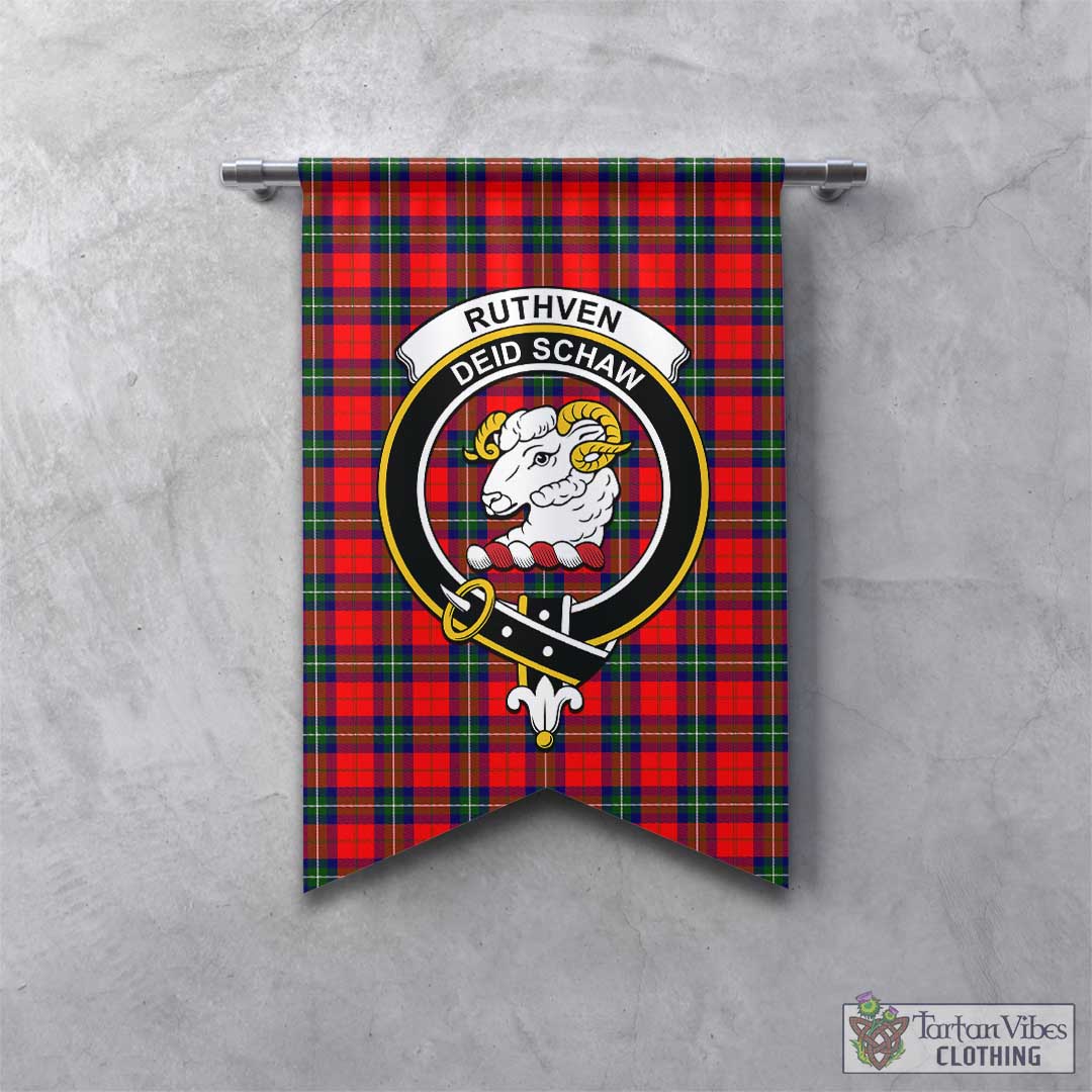 Ruthven Modern Tartan Gonfalon, Tartan Banner with Family Crest