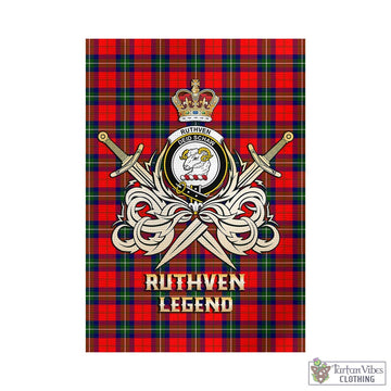 Ruthven Tartan Garden Flag with Clan Crest and the Golden Sword of Courageous Legacy - Tartan Vibes Clothing