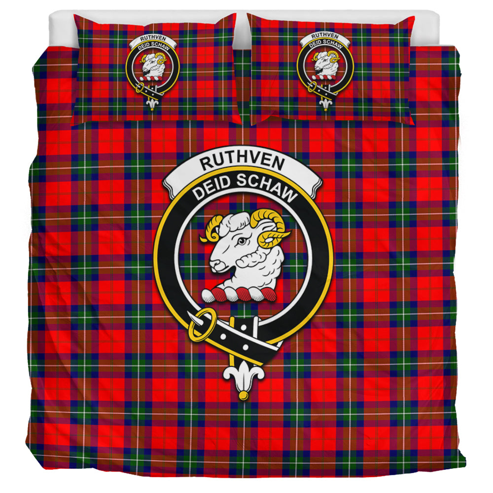 Ruthven Tartan Bedding Set with Family Crest UK Bedding Set UK Super King 104*94 inch - Tartan Vibes Clothing