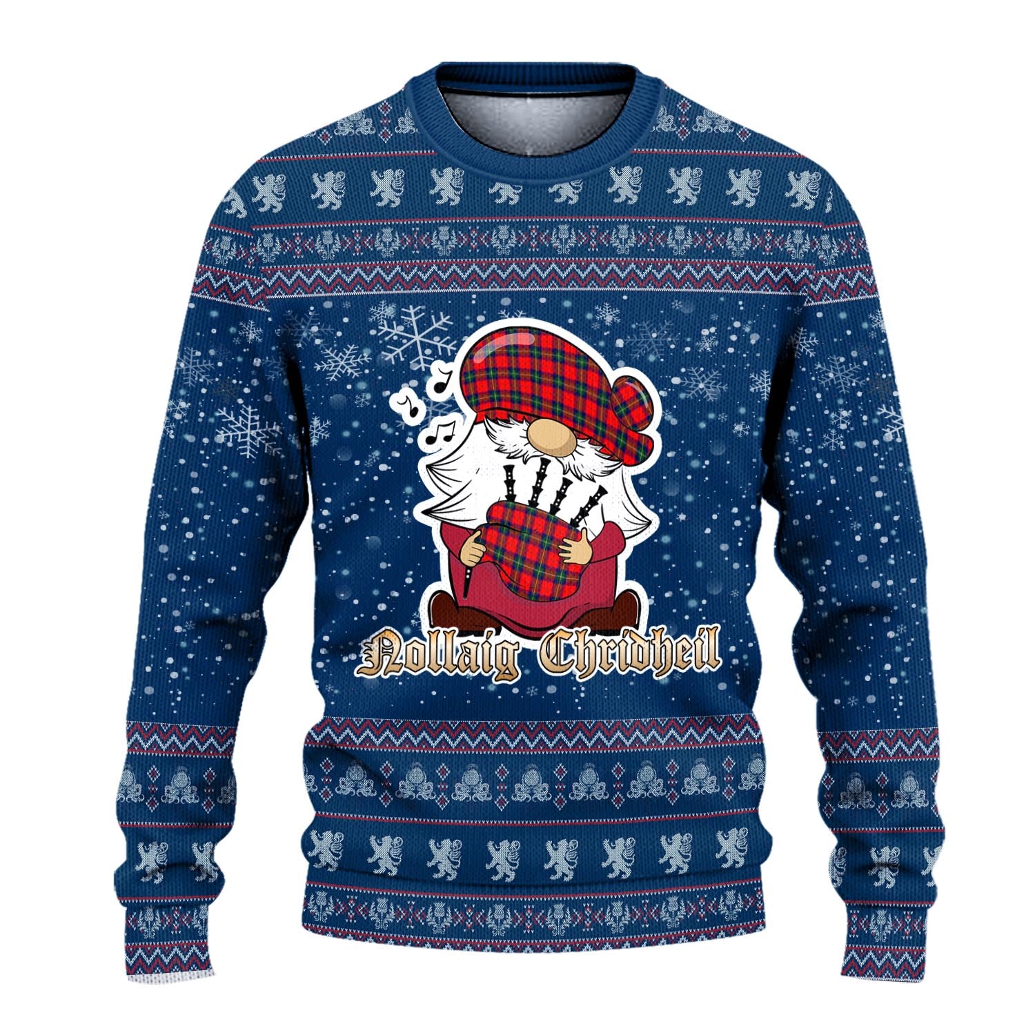 Ruthven Modern Clan Christmas Family Knitted Sweater with Funny Gnome Playing Bagpipes - Tartanvibesclothing