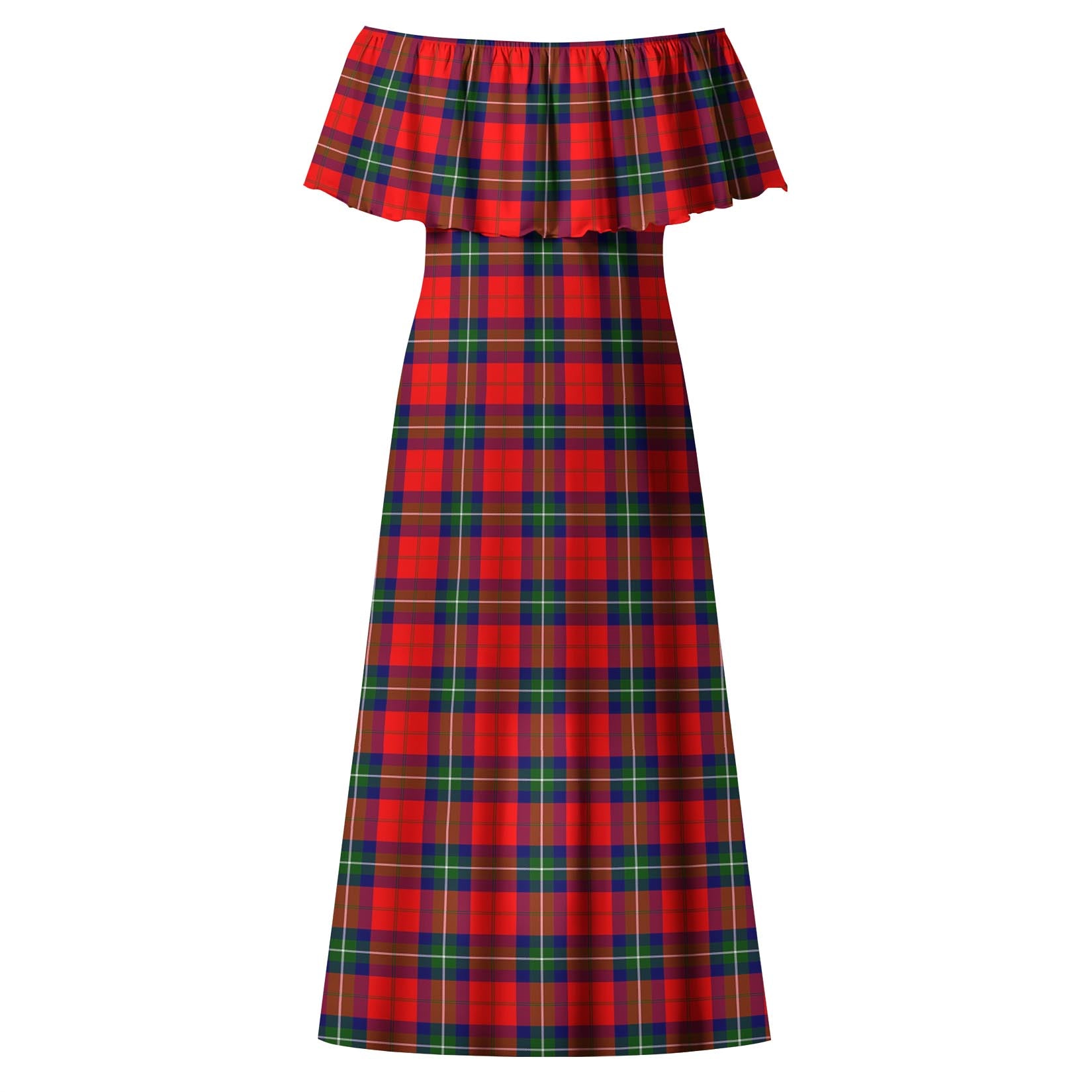 Ruthven Modern Tartan Off Shoulder Long Dress - Tartanvibesclothing