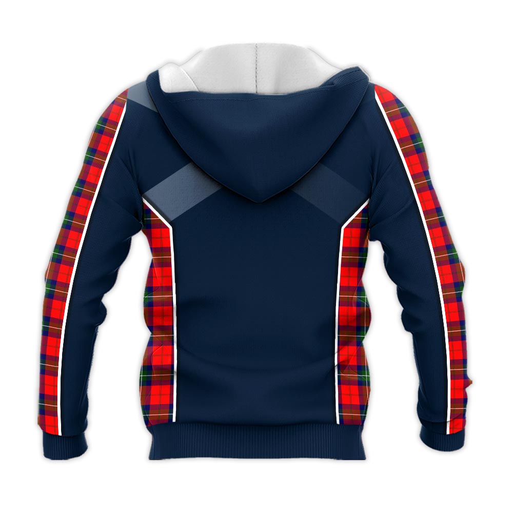 Tartan Vibes Clothing Ruthven Modern Tartan Knitted Hoodie with Family Crest and Scottish Thistle Vibes Sport Style