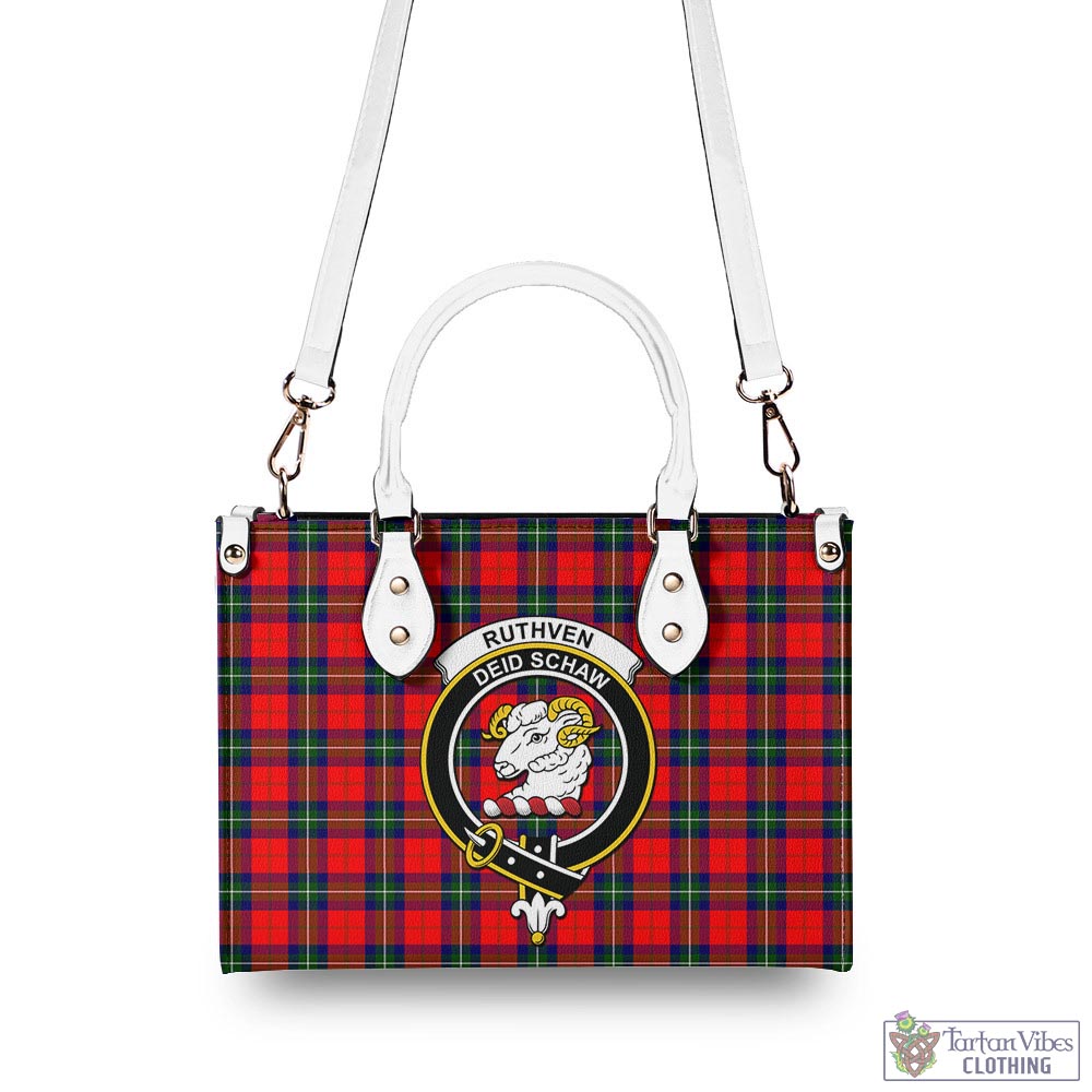 Tartan Vibes Clothing Ruthven Modern Tartan Luxury Leather Handbags with Family Crest