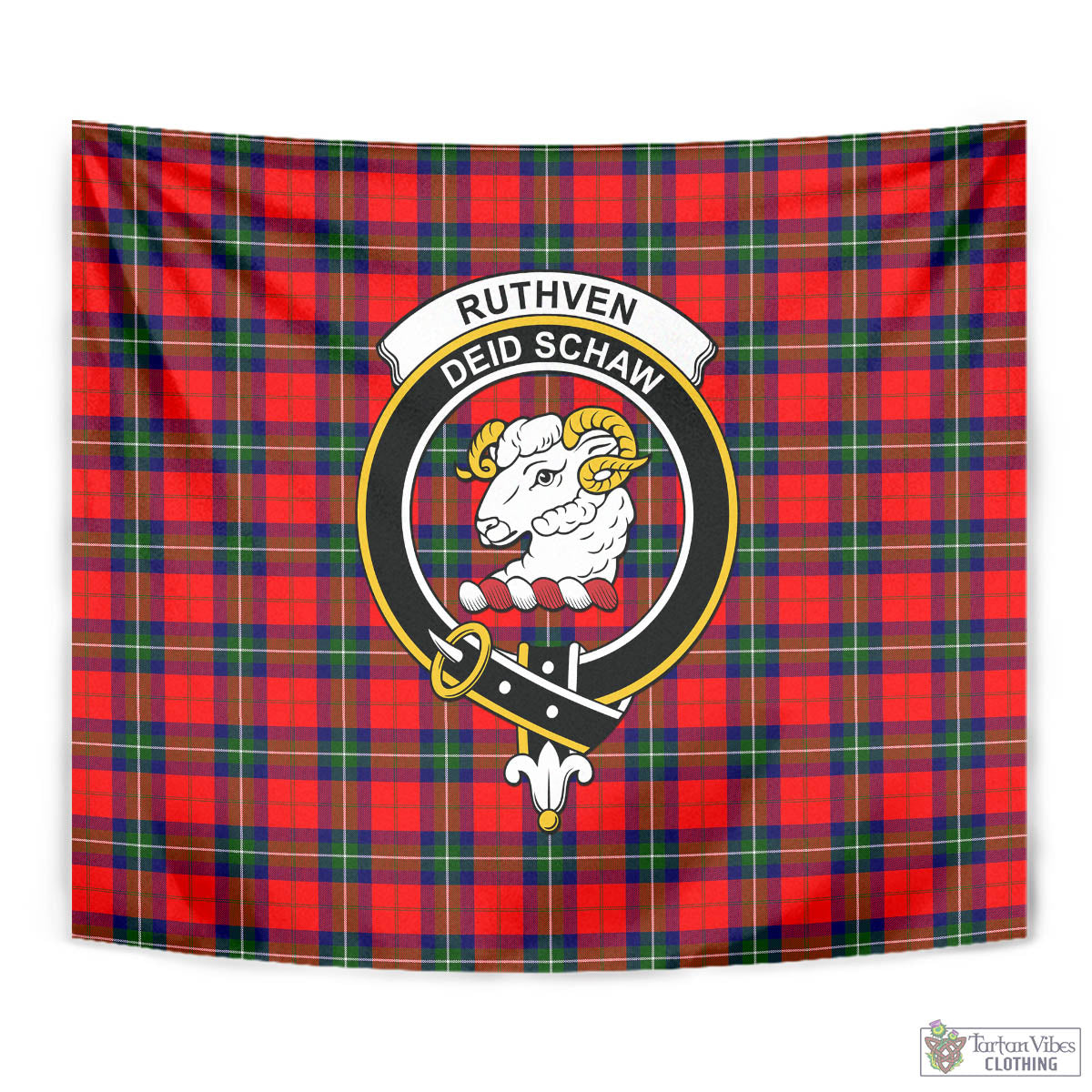 Tartan Vibes Clothing Ruthven Modern Tartan Tapestry Wall Hanging and Home Decor for Room with Family Crest