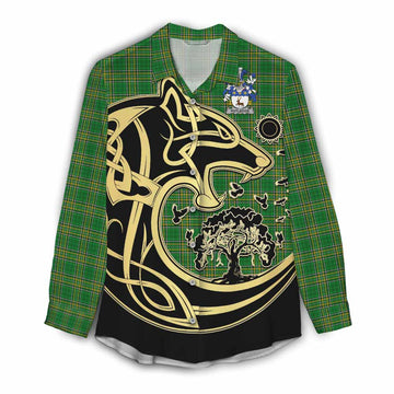 Rutledge Irish Tartan Women's Casual Shirt with Coat of Arms Celtic Wolf Style