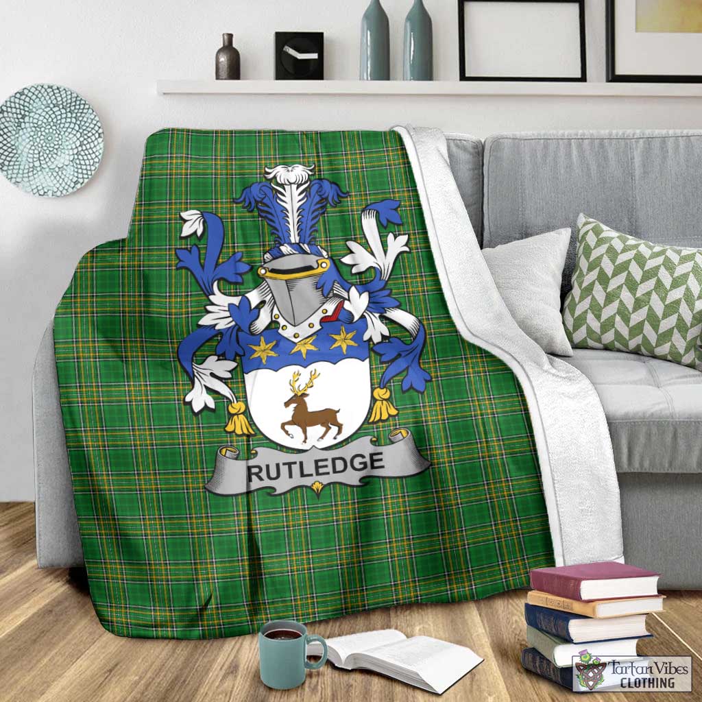 Tartan Vibes Clothing Rutledge Irish Clan Tartan Blanket with Coat of Arms