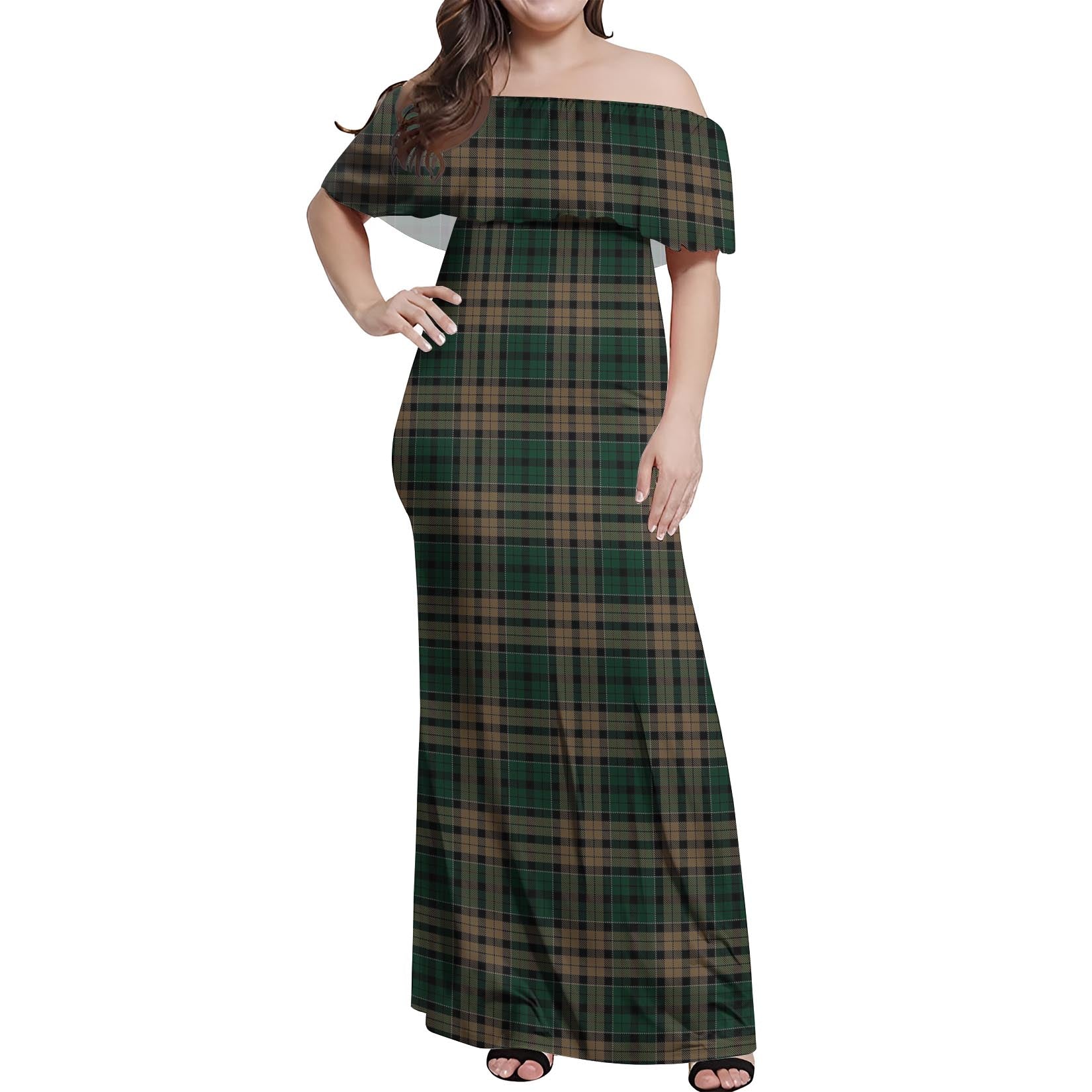 Sackett Tartan Off Shoulder Long Dress Women's Dress - Tartanvibesclothing