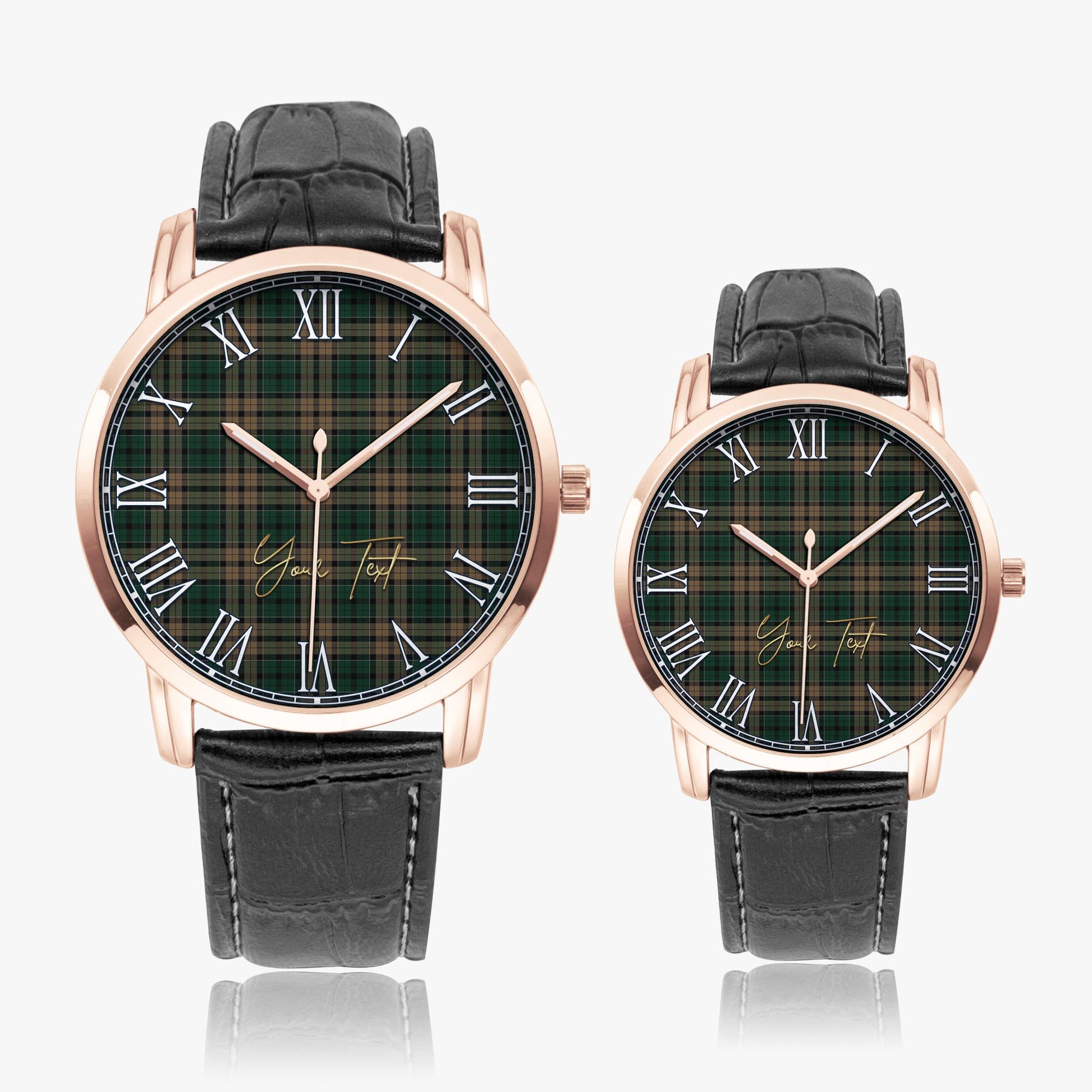 Sackett Tartan Personalized Your Text Leather Trap Quartz Watch Wide Type Rose Gold Case With Black Leather Strap - Tartanvibesclothing