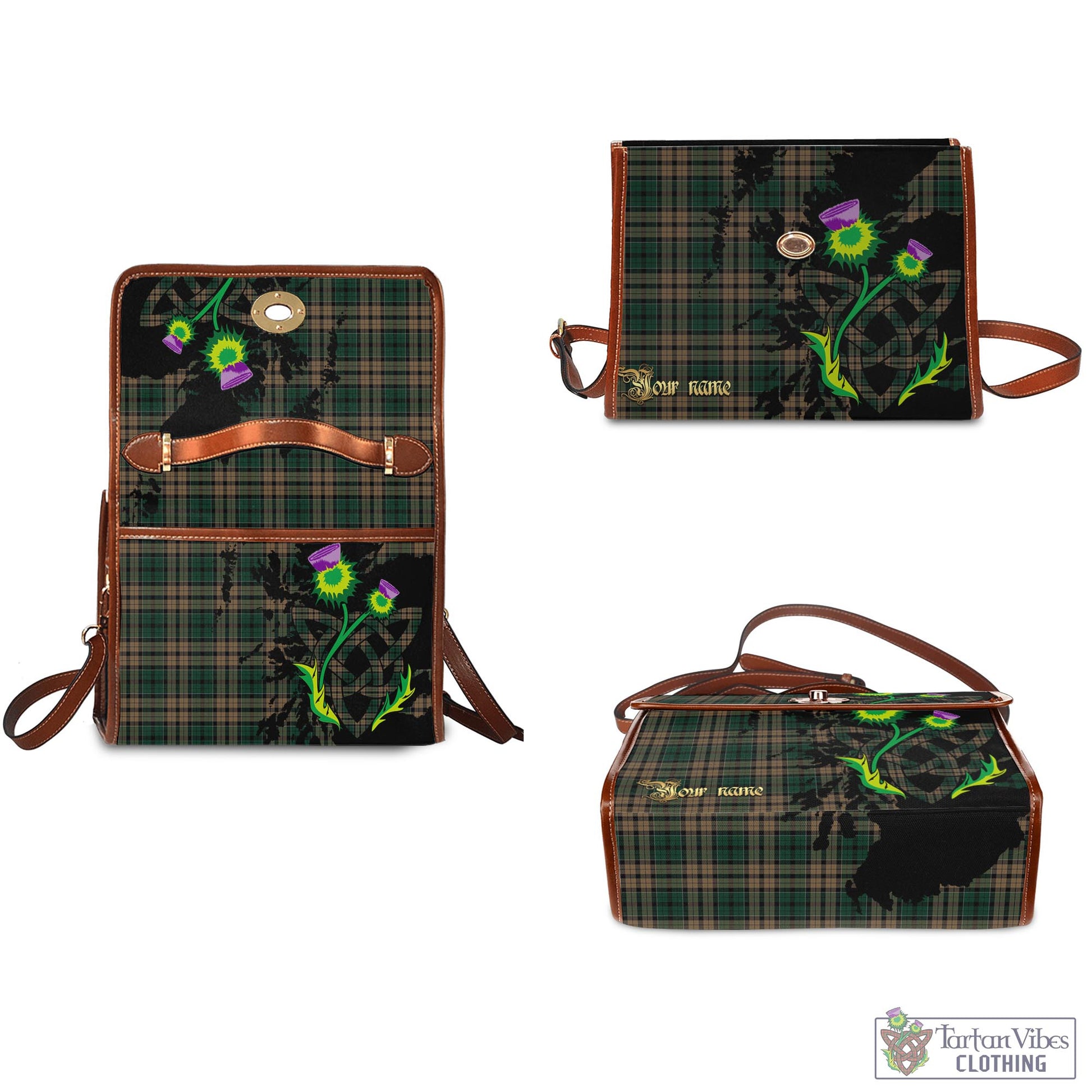 Tartan Vibes Clothing Sackett Tartan Waterproof Canvas Bag with Scotland Map and Thistle Celtic Accents