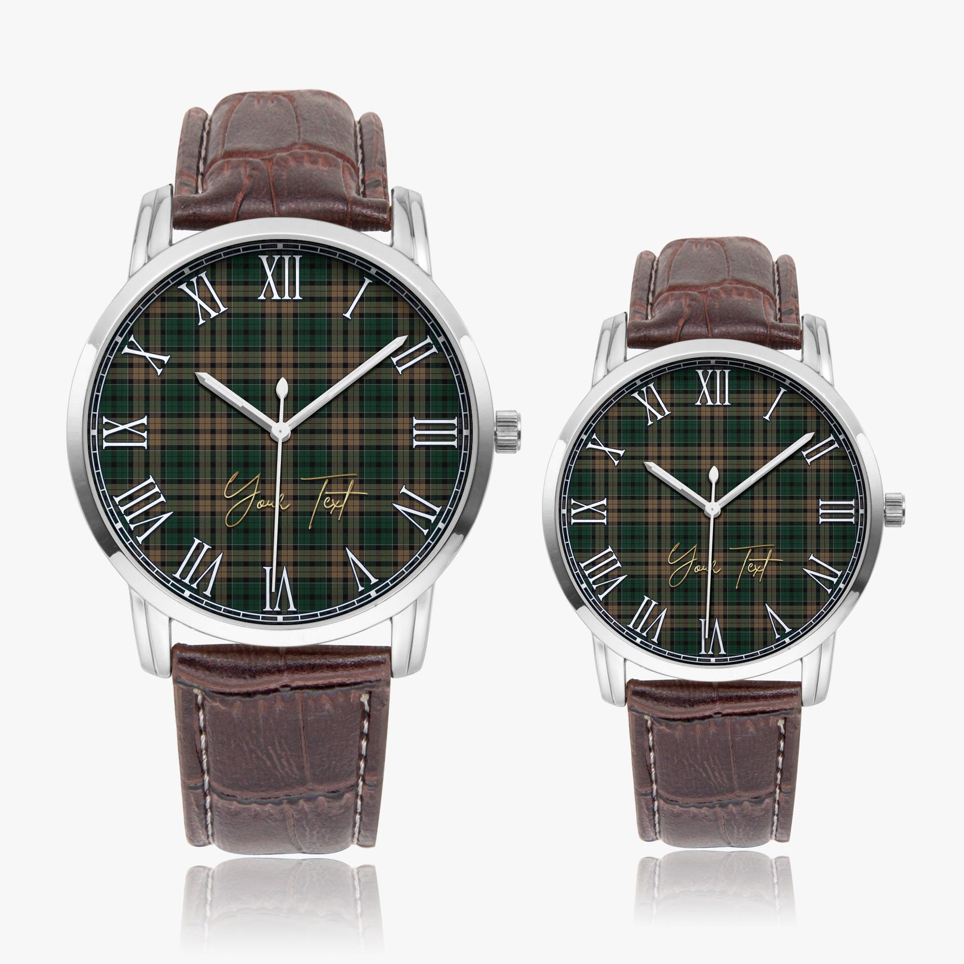 Sackett Tartan Personalized Your Text Leather Trap Quartz Watch Wide Type Silver Case With Brown Leather Strap - Tartanvibesclothing