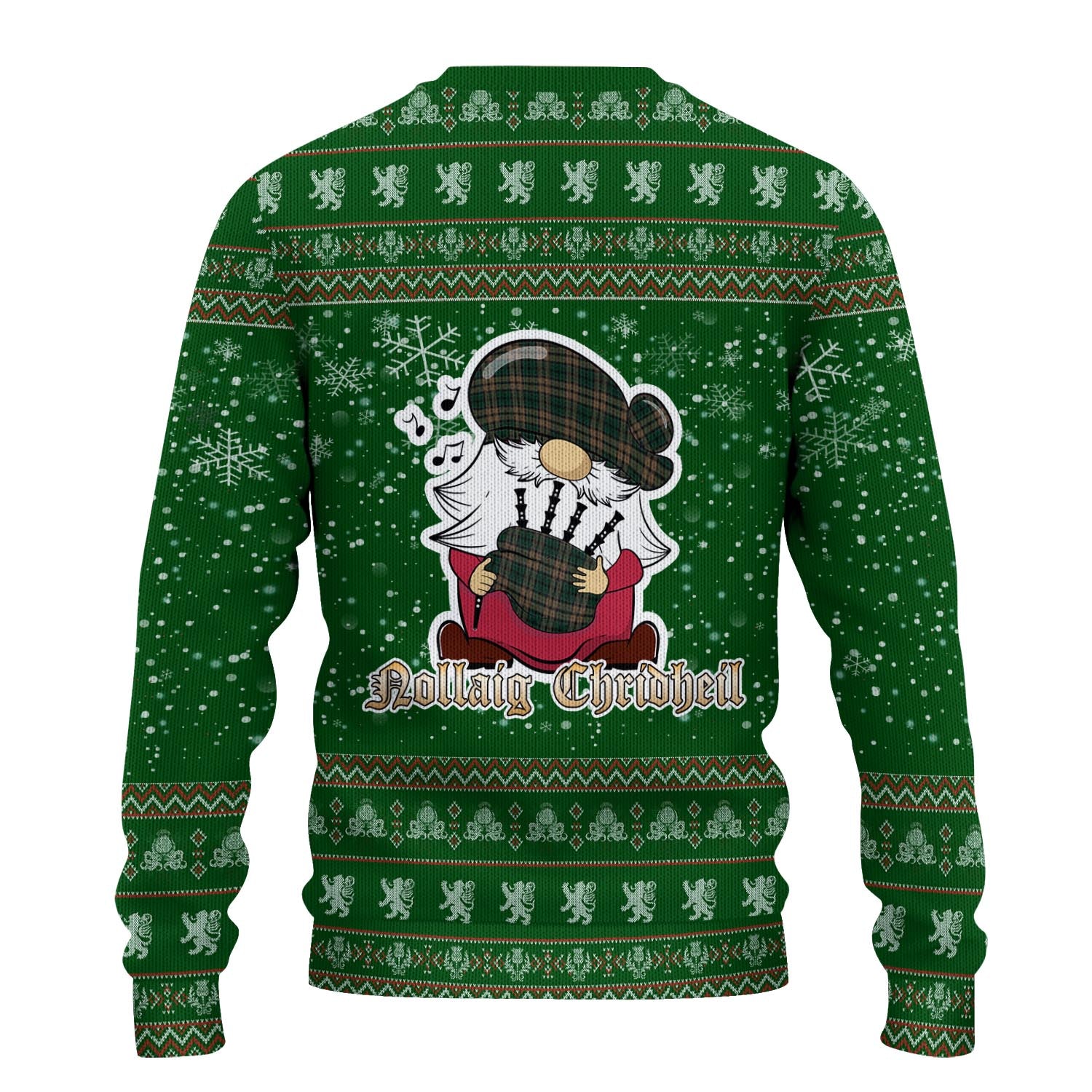 Sackett Clan Christmas Family Knitted Sweater with Funny Gnome Playing Bagpipes - Tartanvibesclothing