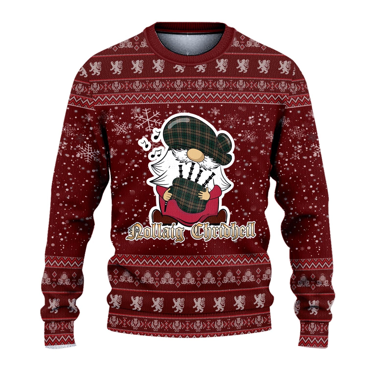 Sackett Clan Christmas Family Knitted Sweater with Funny Gnome Playing Bagpipes - Tartanvibesclothing