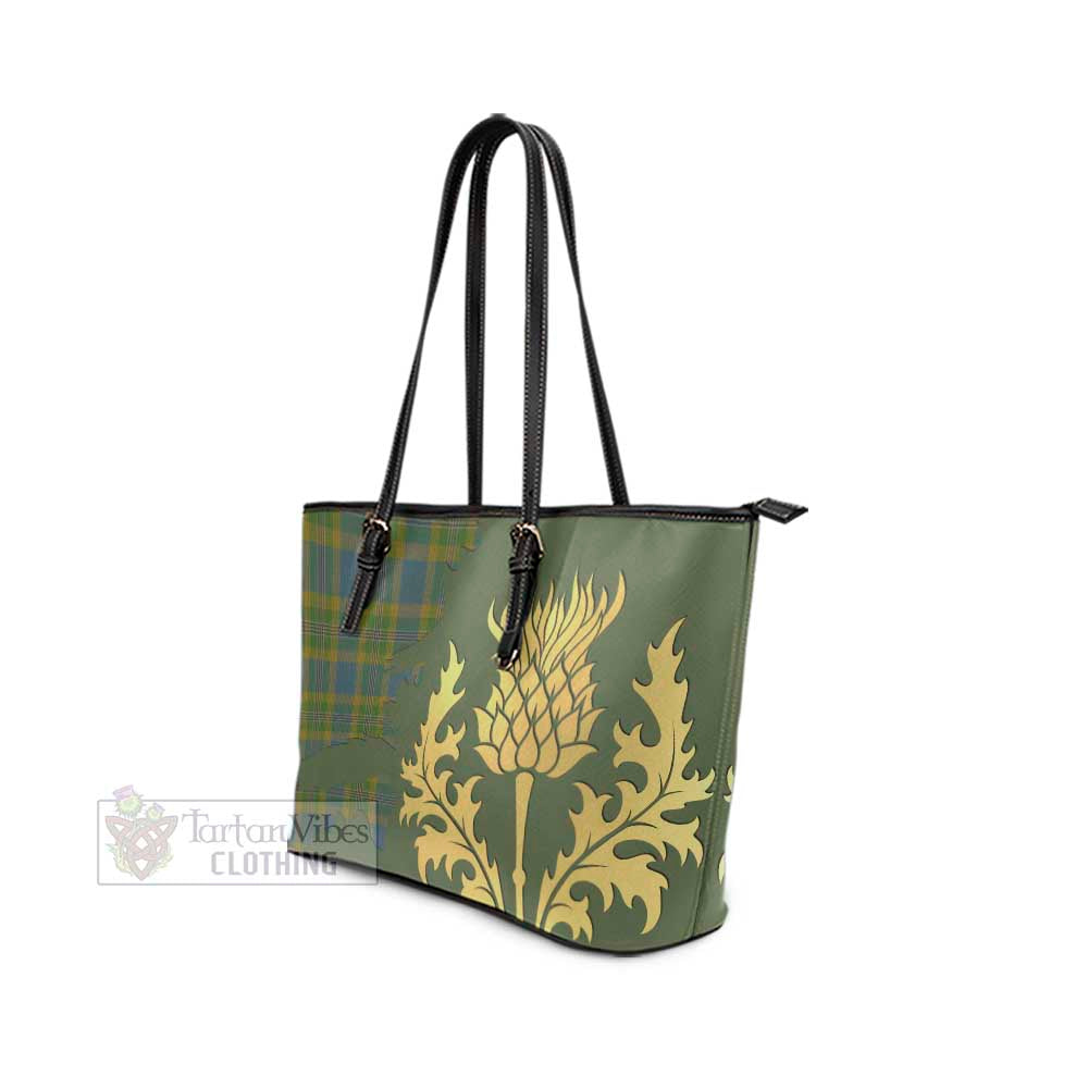 Sanday Tartan Leather Tote Bag Gold Thistle Style - Tartan Vibes Clothing