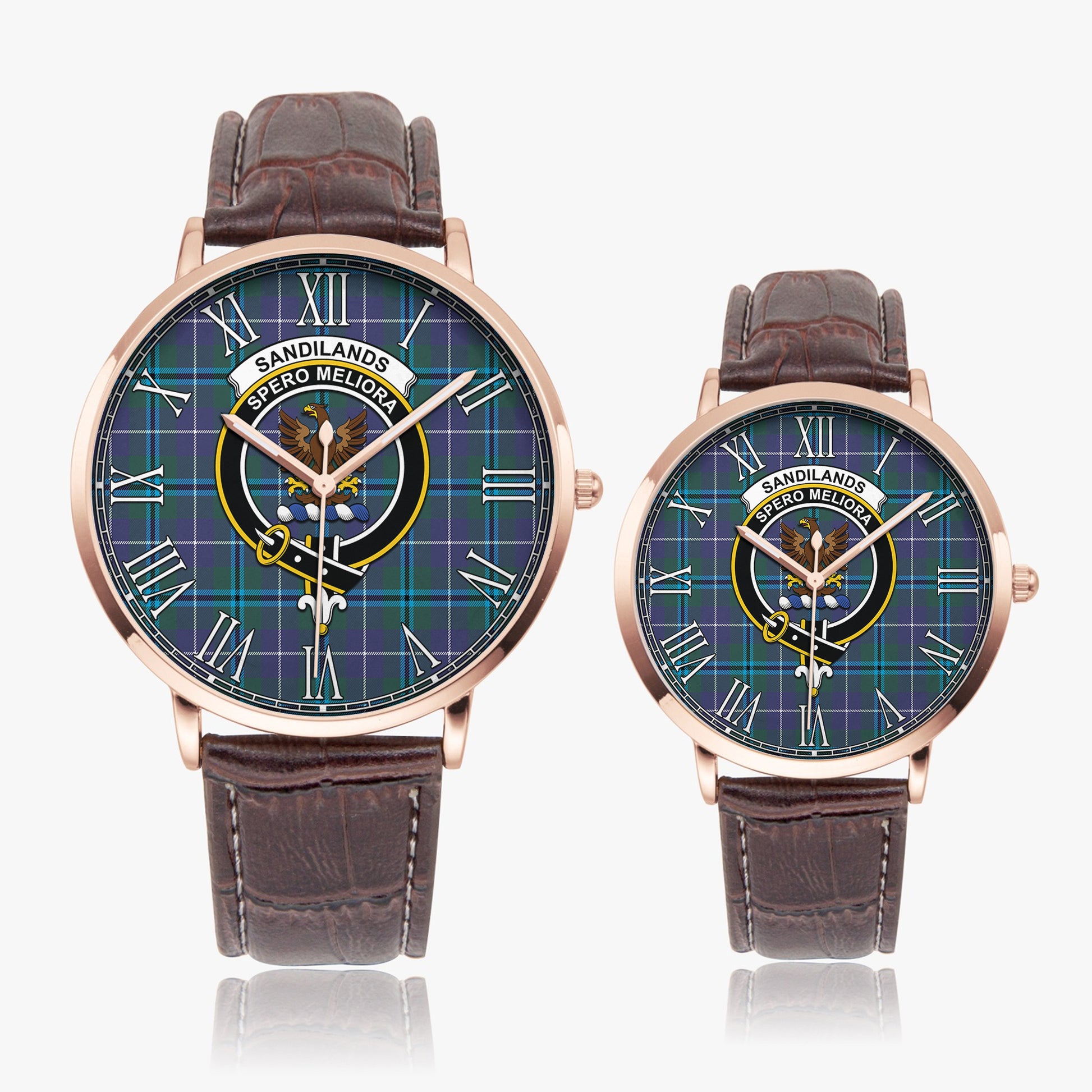 Sandilands Tartan Family Crest Leather Strap Quartz Watch - Tartanvibesclothing