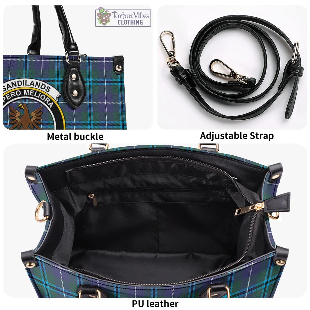 Tartan Vibes Clothing Sandilands Tartan Luxury Leather Handbags with Family Crest