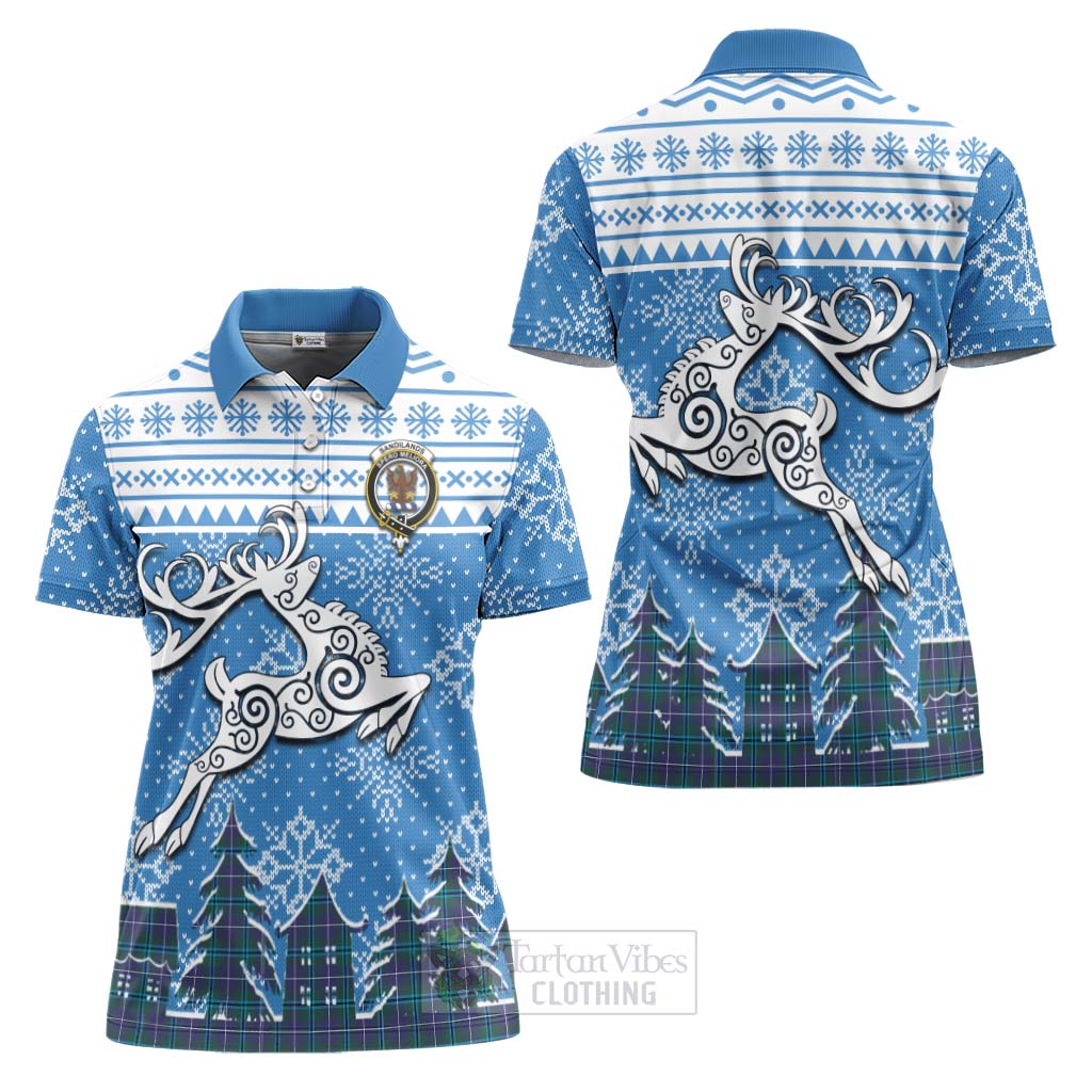 Tartan Vibes Clothing Sandilands Clan Christmas Women's Polo Shirt Celtic Reindeer Style