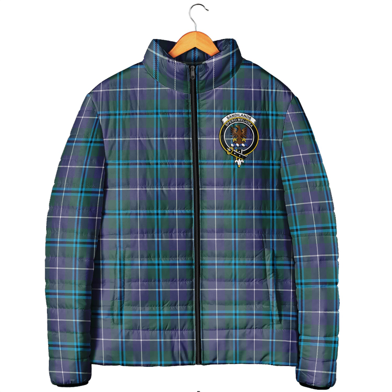 Sandilands Tartan Padded Jacket with Family Crest Men's Padded Jacket - Tartan Vibes Clothing