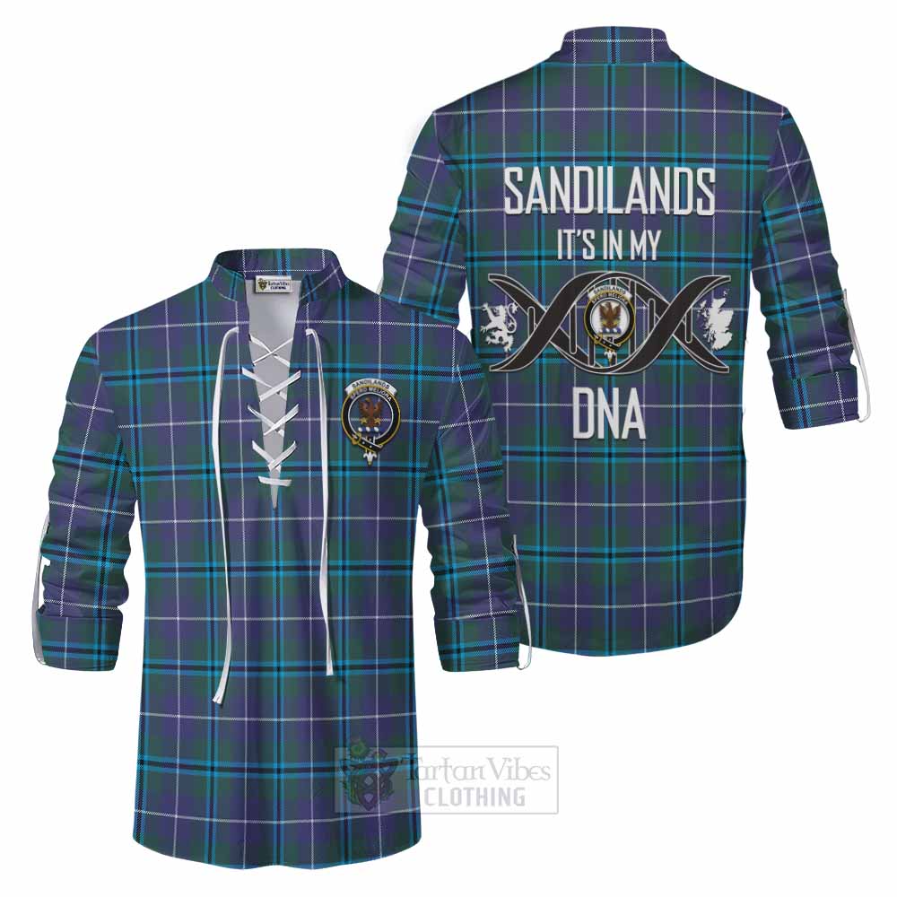 Tartan Vibes Clothing Sandilands Tartan Ghillie Kilt Shirt with Family Crest DNA In Me Style