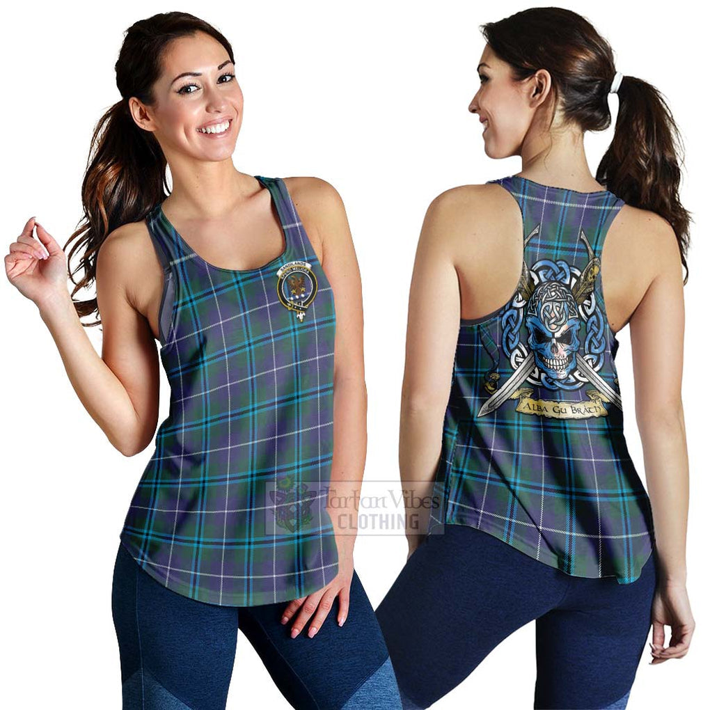 Tartan Vibes Clothing Sandilands Tartan Women's Racerback Tanks with Family Crest Celtic Skull Style