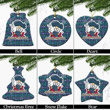 Sandilands Tartan Christmas Ceramic Ornaments with Scottish Gnome Playing Bagpipes