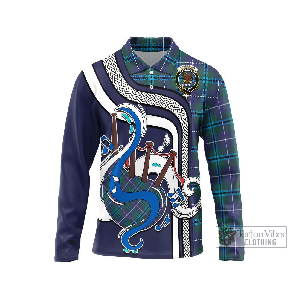 Tartan Vibes Clothing Sandilands Tartan Long Sleeve Polo Shirt with Epic Bagpipe Style