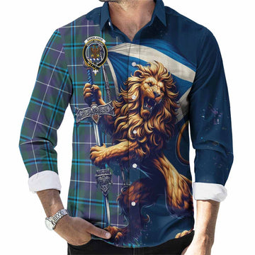 Sandilands Tartan Family Crest Long Sleeve Button Shirt with Scottish Majestic Lion