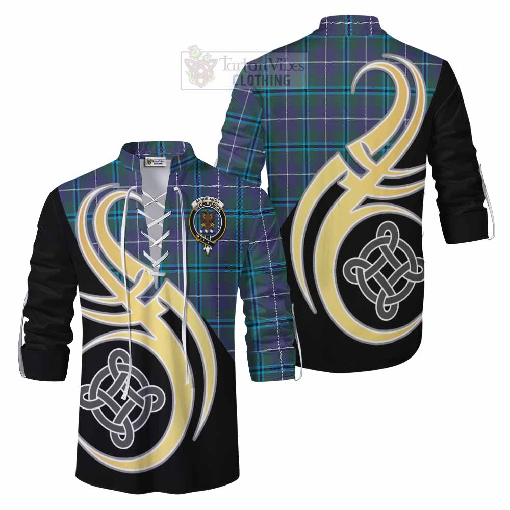 Tartan Vibes Clothing Sandilands Tartan Ghillie Kilt Shirt with Family Crest and Celtic Symbol Style