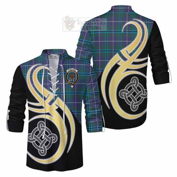 Sandilands Tartan Ghillie Kilt Shirt with Family Crest and Celtic Symbol Style