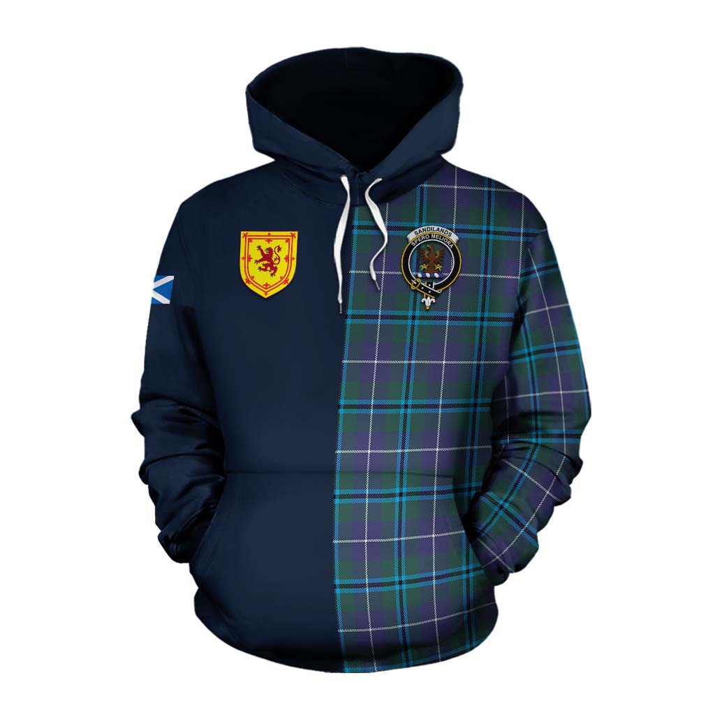 Tartan Vibes Clothing Sandilands Tartan Cotton Hoodie Alba with Scottish Lion Royal Arm Half Style