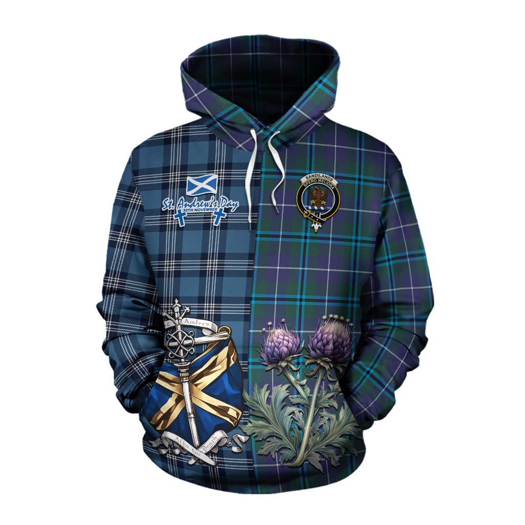 Tartan Vibes Clothing Sandilands Tartan Cotton Hoodie Happy St. Andrew's Day Half Tartan Style