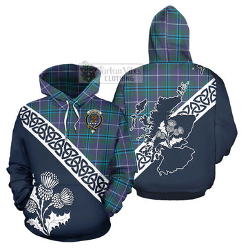 Sandilands Tartan Hoodie Featuring Thistle and Scotland Map