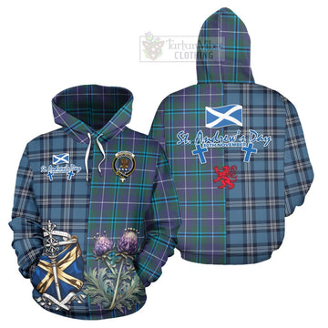 Sandilands Tartan Hoodie Happy St. Andrew's Day Half Tartan Style