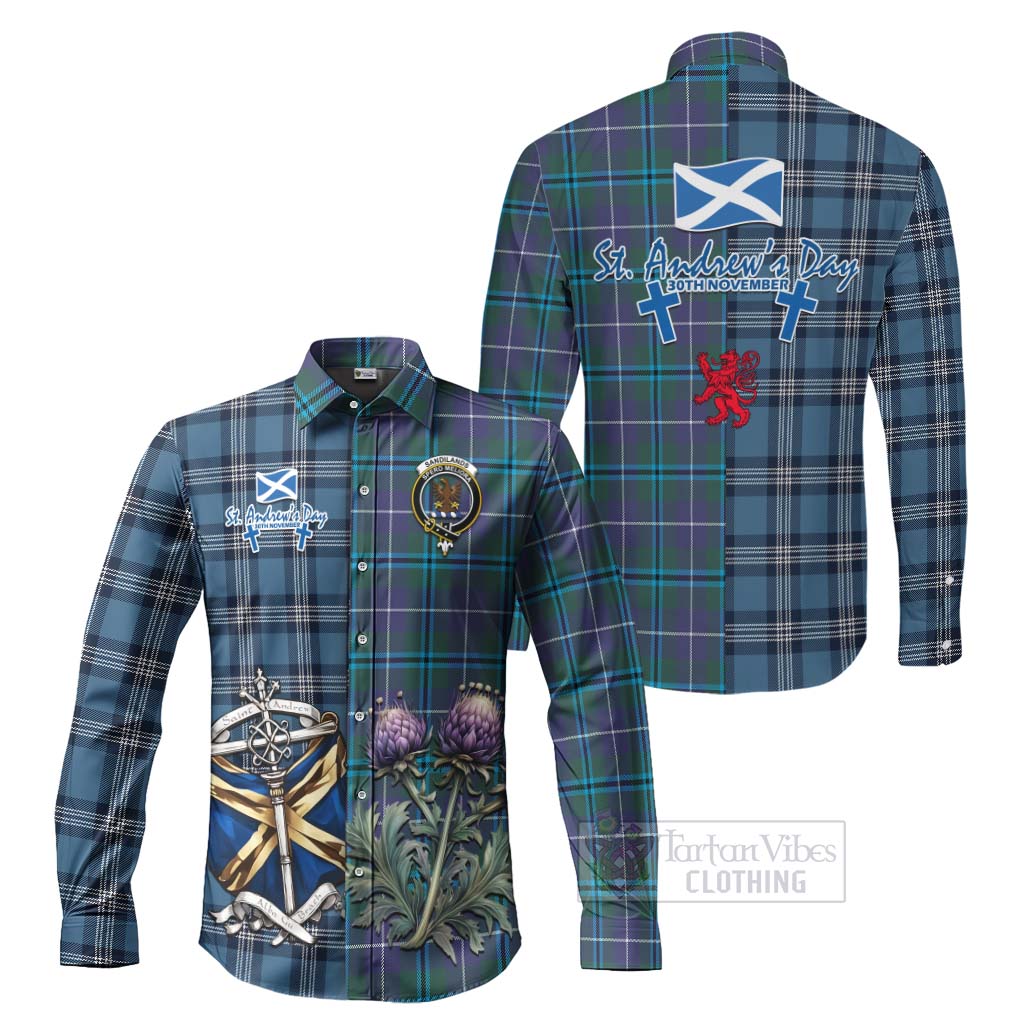 Tartan Vibes Clothing Sandilands Tartan Long Sleeve Button Shirt Happy St. Andrew's Day Half Tartan Style