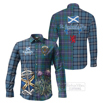 Sandilands Tartan Long Sleeve Button Shirt Happy St. Andrew's Day Half Tartan Style