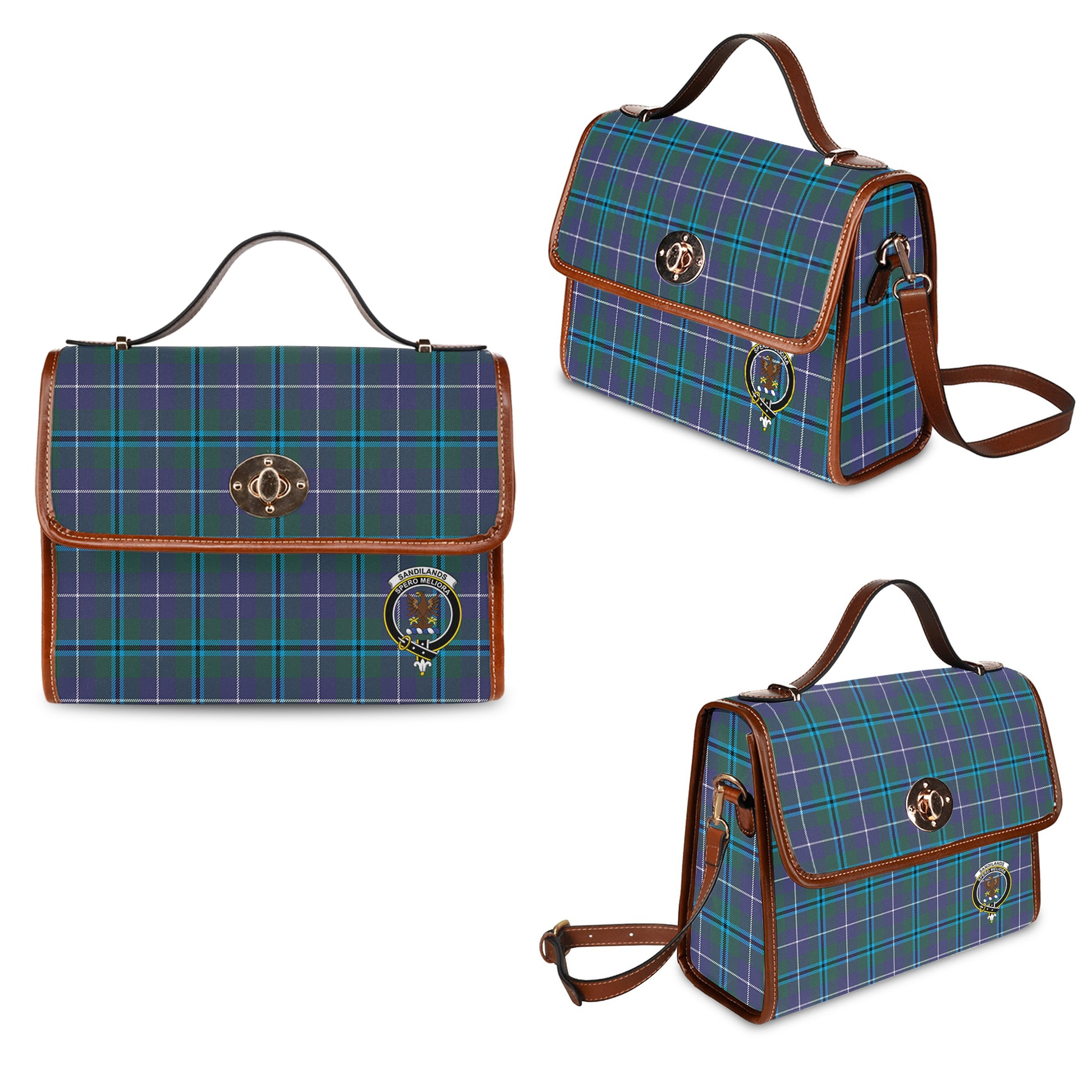 sandilands-tartan-leather-strap-waterproof-canvas-bag-with-family-crest