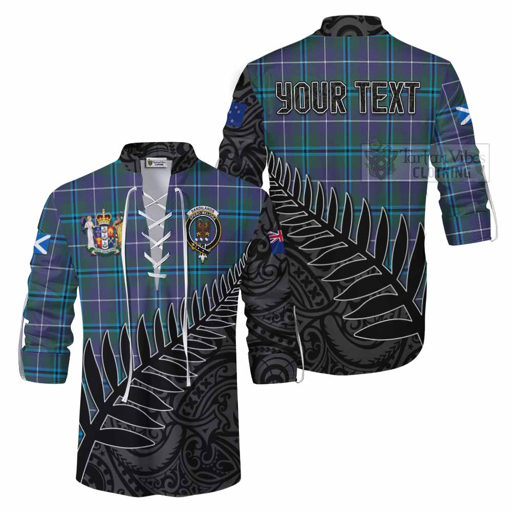 Tartan Vibes Clothing Sandilands Crest Tartan Ghillie Kilt Shirt with New Zealand Silver Fern Half Style