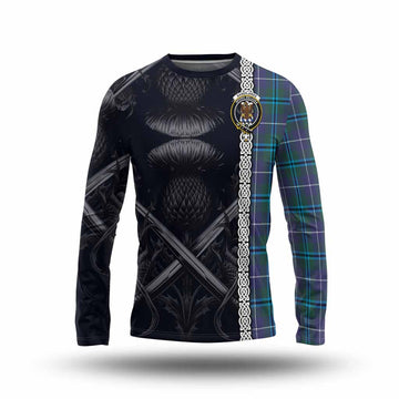 Sandilands Tartan Long Sleeve T-Shirt with Family Crest Cross Sword Thistle Celtic Vibes