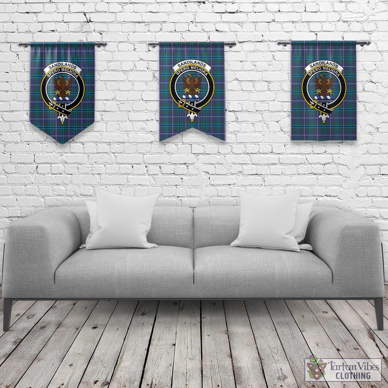 Tartan Vibes Clothing Sandilands Tartan Gonfalon, Tartan Banner with Family Crest