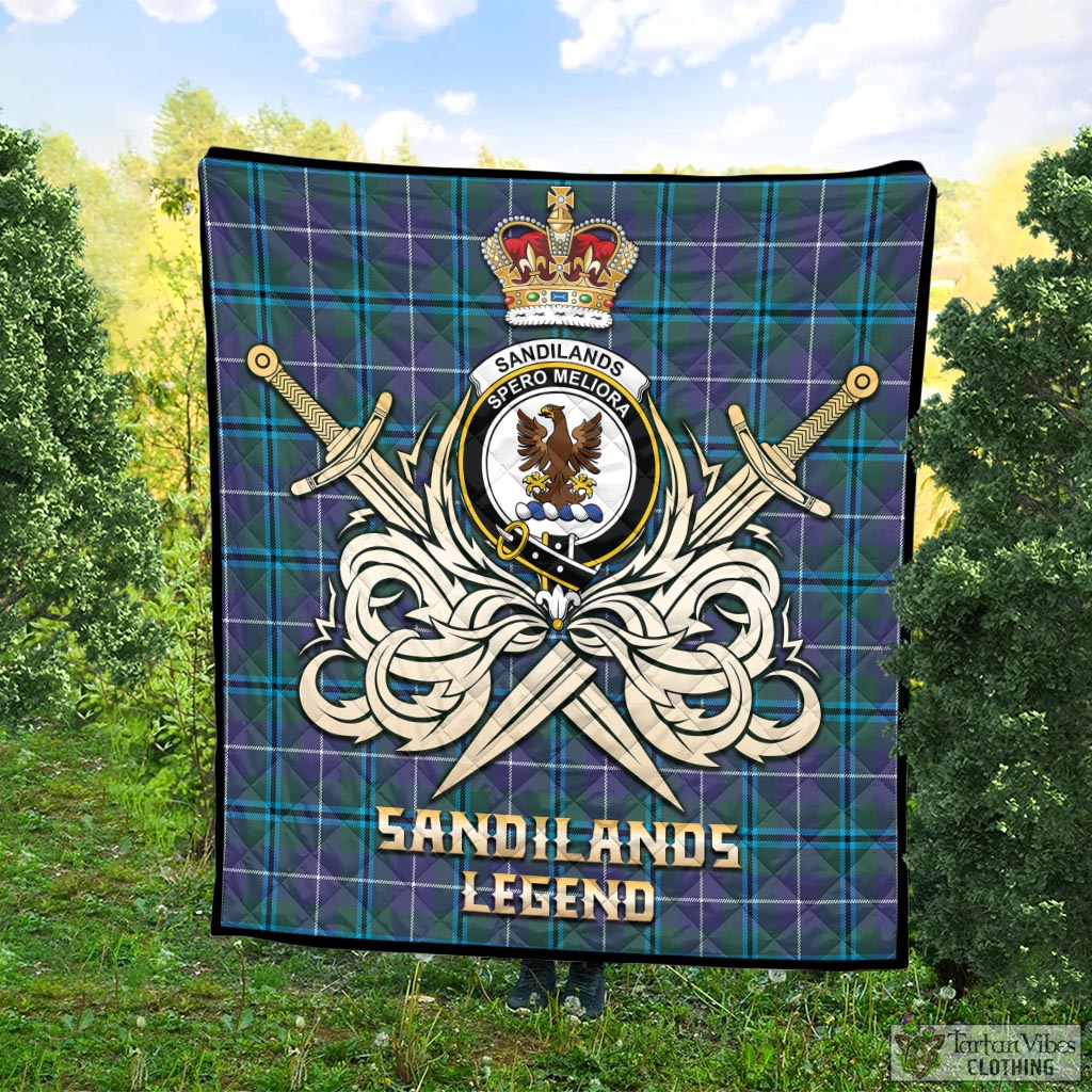 Tartan Vibes Clothing Sandilands Tartan Quilt with Clan Crest and the Golden Sword of Courageous Legacy