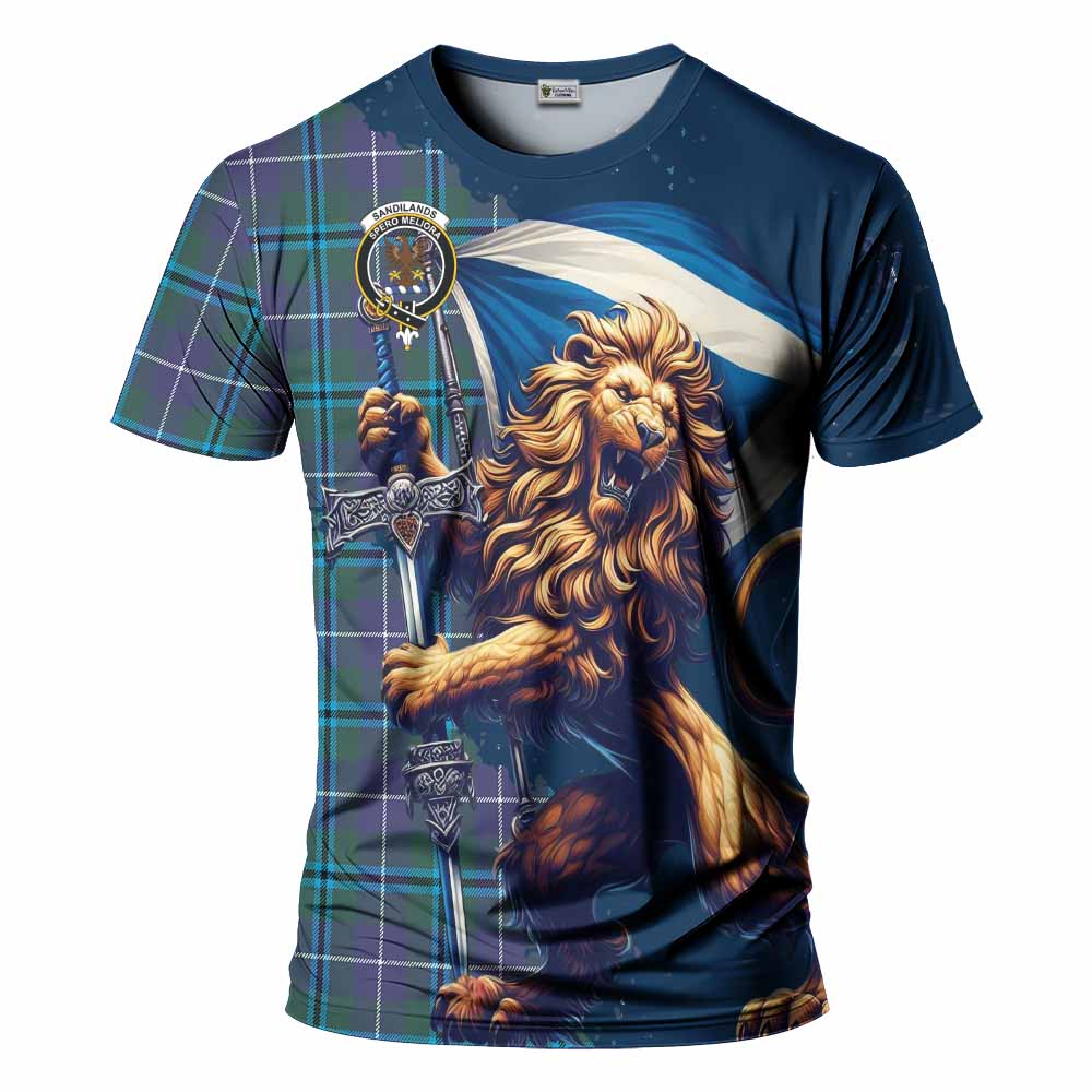 Tartan Vibes Clothing Sandilands Tartan Family Crest T-Shirt with Scottish Majestic Lion