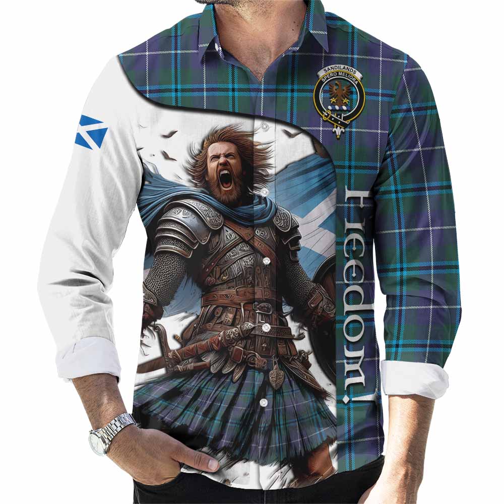 Tartan Vibes Clothing Sandilands Crest Tartan Long Sleeve Button Shirt Inspired by the Freedom of Scottish Warrior