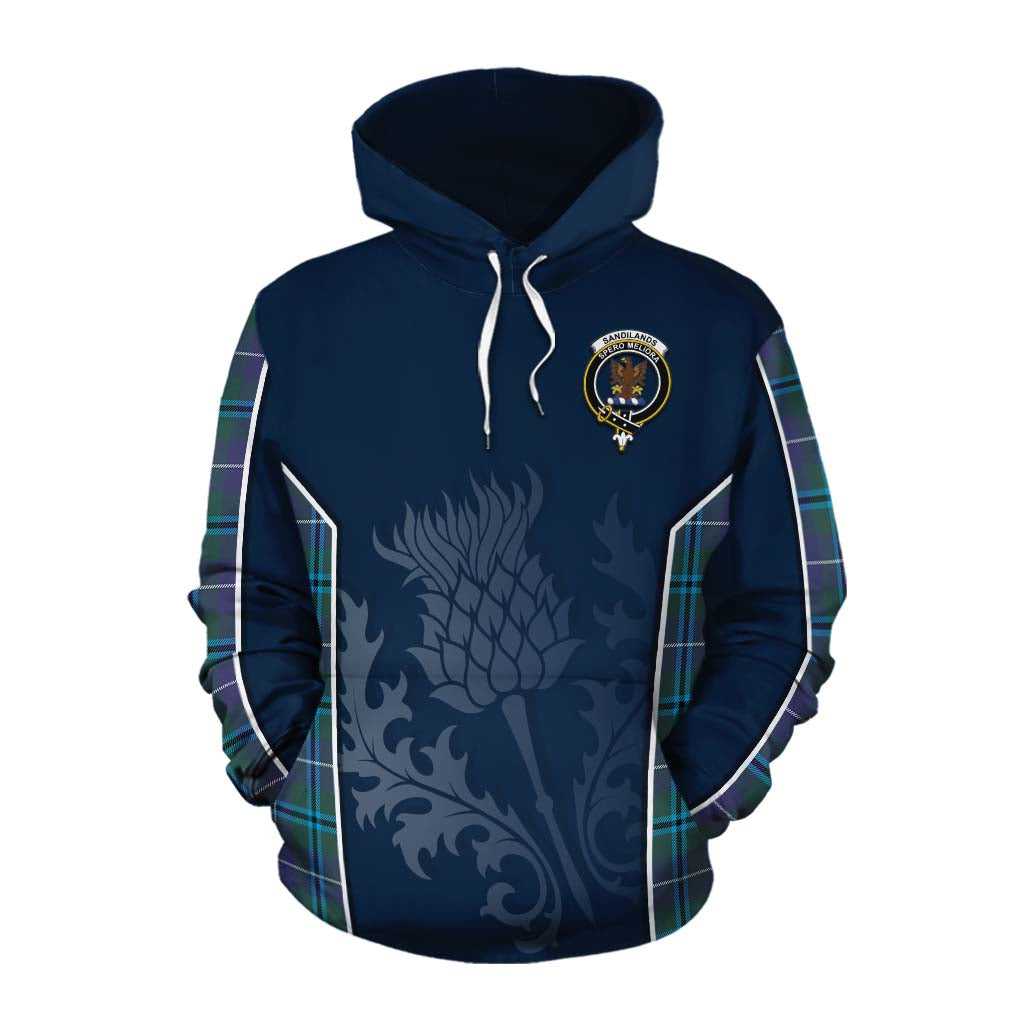 Tartan Vibes Clothing Sandilands Tartan Cotton Hoodie with Family Crest and Scottish Thistle Vibes Sport Style